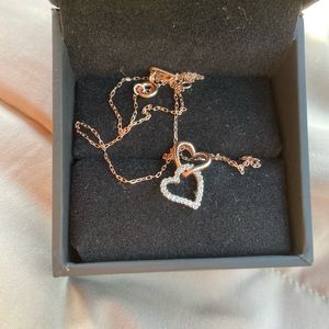 Rose gold with diamond double heart necklace